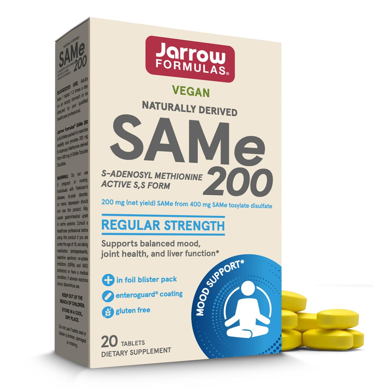 Jarrow Formulas SAMe 200 mg, Supports Joint Health, Liver Function, Brain Metabolism, 20 Tablets, Up To A 20 Day Supply