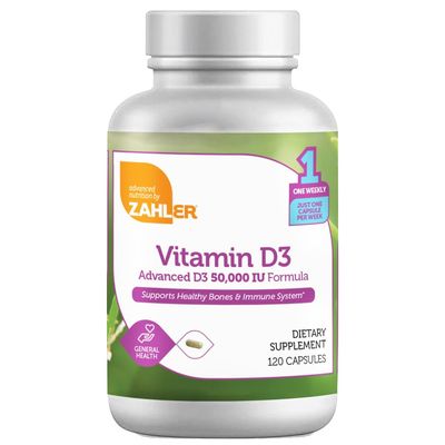 Zahler - Advanced Vitamin D3 50000 IU capsules (120 Count) Kosher Vegetarian Friendly Vitamin D for Immune Support, Bone, Teeth &amp; Muscle Health - Weekly D3 Vitamin Supplement- Easy Swallow Vitamin D3.