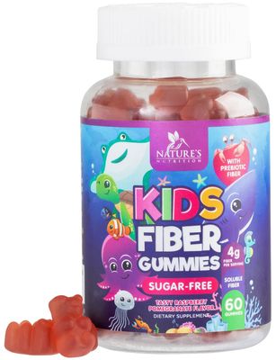 Kids Fiber Supplement Gummies - No Sugar Added 4g Prebiotic Plant-Based Fiber Blend to Support Kids Regularity, Digestive Health &amp; Immune Support - Vegan, Raspberry Flavored Gummy Bears - 60 Gummies