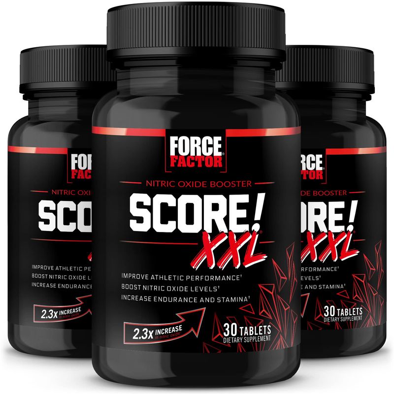 FORCE FACTOR Score! XXL, 3-Pack, Nitric Oxide Booster Supplement for Men with L-Citrulline, Black Maca, &amp; Tribulus to Improve Athletic Performance, Increase Stamina, &amp; Support Blood Flow, 90 Tablets