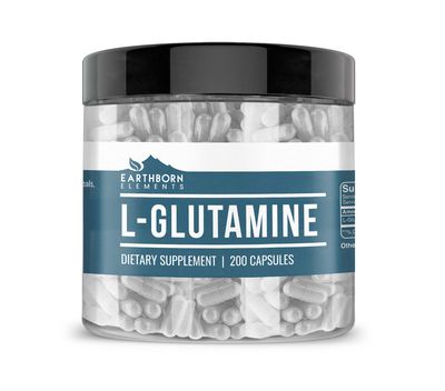 Earthborn Elements L-Glutamine 200 Capsules, Pure &amp; Undiluted, No Additives