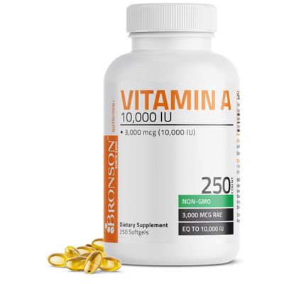 Bronson Vitamin A 10,000 IU Premium Non-GMO Formula Supports Healthy Vision &amp; Immune System and Healthy Growth &amp; Reproduction, 250 Softgels