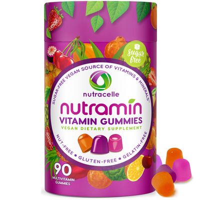 NUTRAMIN Daily Vegan Keto Multivitamin Gummies Non-GMO Natural Vitamin C, D + Zinc for Immunity, Plant-Based, Sugar-Free, Nut-Free, Gluten-Free, Biotin, Vitamin A, B, B6, B12 &amp; More 90 Count, 45 Days