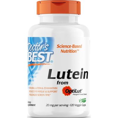 Doctor&#39;s Best Lutein with OptiLut Non-GMO, Vegan, Gluten Free, Soy Free, Eye Health, 20 mg, 120 Veggie Caps