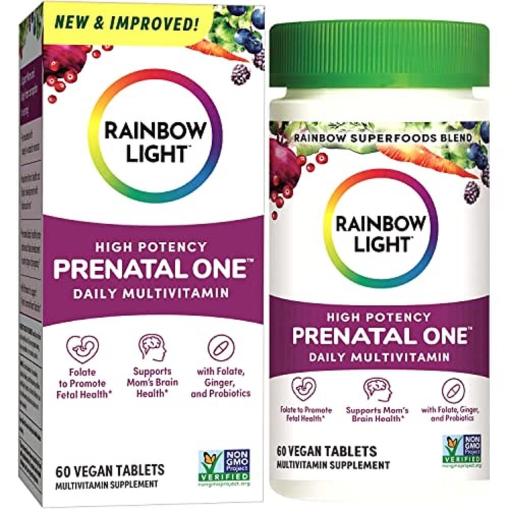 Rainbow Light High-Potency Prenatal One Multivitamin, Prenatal Health Multivitamin Supports Mom&#39;s Health and Baby&#39;s Development, With Vitamin C, Vegan, 60 Count