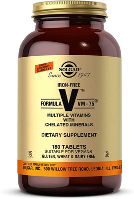 Solgar Iron-Free Formula VM-75, 180 Tablets - Multivitamin with Chelated Minerals - Vitamin A, B6, B12, C, D, E - Biotin, Magnesium, Calcium, Zinc - Vegan, Gluten &amp; Dairy Free, Kosher - 180 Servings