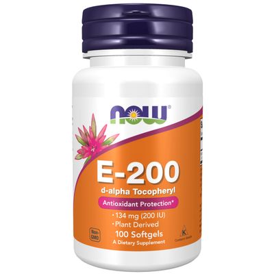 NOW Foods Supplements, Vitamin E-200 IU, D-Alpha Tocopheryl, Antioxidant Protection*, 100 Softgels