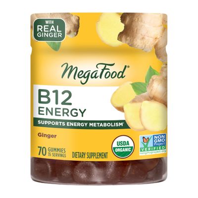 MegaFood Vitamin B12 Energy Gummies - Vegan - With Methyl B12 Vitamins to Support Cellular Energy Production - Ginger - Daily Vitamin B12 Supplement - USDA Organic - 70 Gummies, 35 Servings