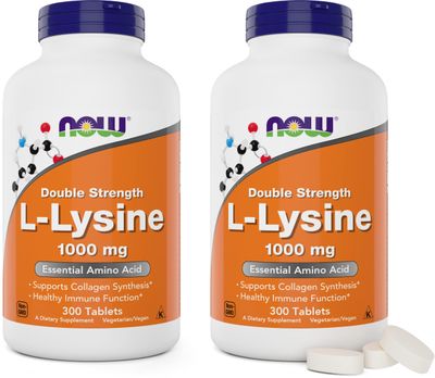 NOW Foods L-Lysine 1000mg - Double Strength - 300 Tablets (Pack of 2) - Non-GMO Amino Acid Supplement (Llysine Hydrochloride)- 1000 mg Tabs - Vegan/Vegetarian