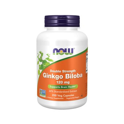 NOW Foods Supplements, Ginkgo Biloba 120 mg, Double Strength, Non-GMO Project Verified, 200 Veg Capsules