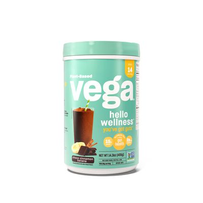 Vega Hello Wellness Youve Got Guts Blender Free Smoothie, Choco Cinnamon Banana - Plant Based Vegan Protein Powder, 5g Prebiotic Fiber, 0g Added Sugar, 14.3 oz (Packaging May Vary)