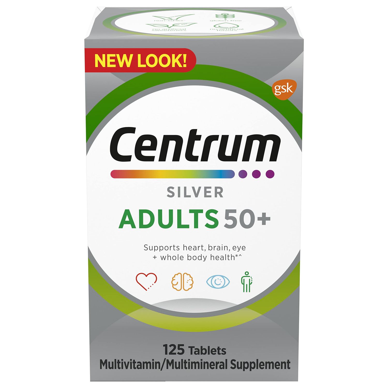 Centrum Silver Multivitamin for Adults 50 Plus, Multivitamin/Multimineral Supplement, Vitamin D3, B-Vitamins, Gluten Free, Non-GMO Ingredients, Supports Memory and Cognition in Older Adults - 125 Ct