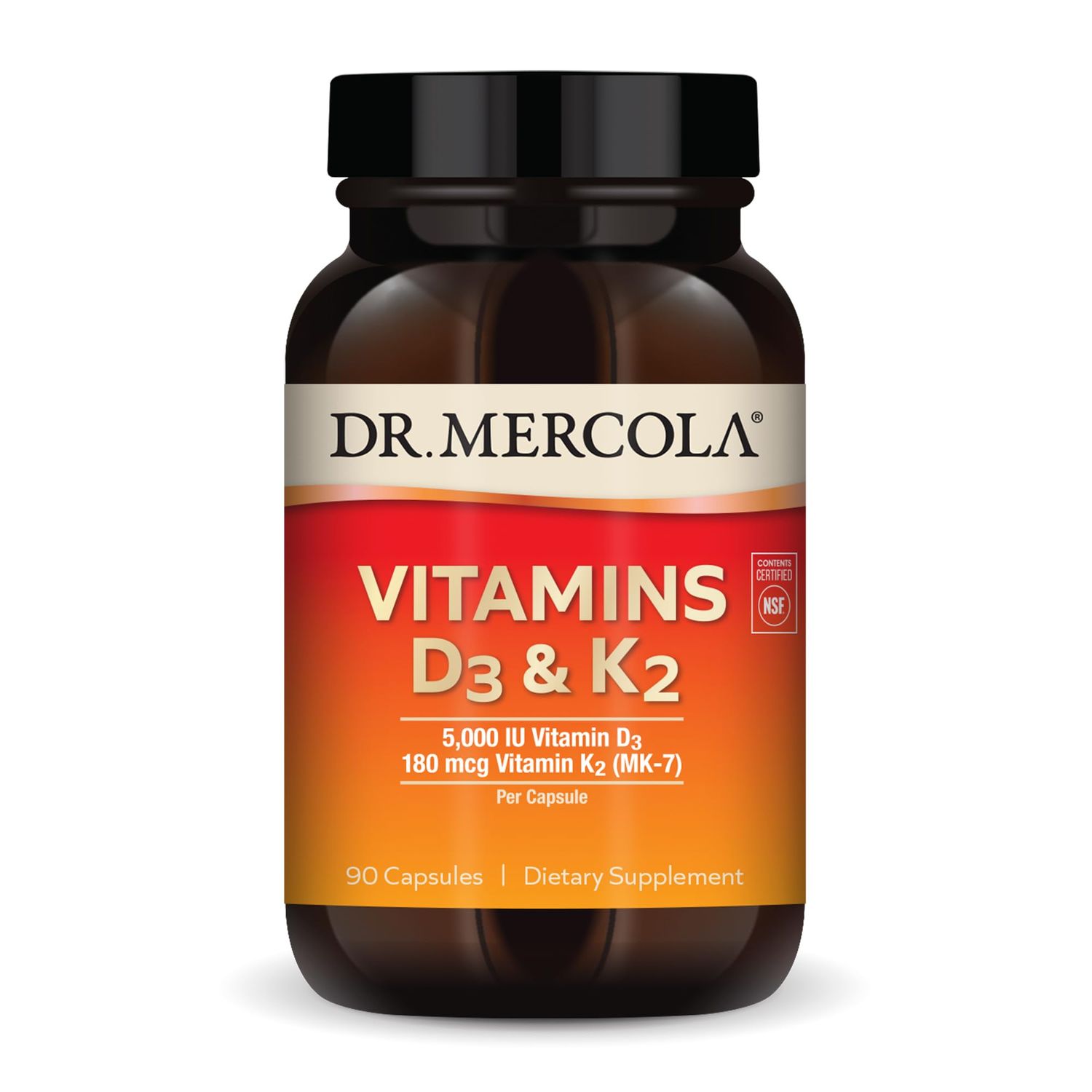 Dr. Mercola Vitamins D3 &amp; K2, 90 Servings (90 Capsules), Dietary Supplement, Supports Immune Health, Non GMO, NSF Certified