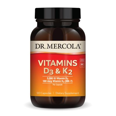 Dr. Mercola Vitamins D3 &amp; K2, 90 Servings (90 Capsules), Dietary Supplement, Supports Immune Health, Non GMO, NSF Certified