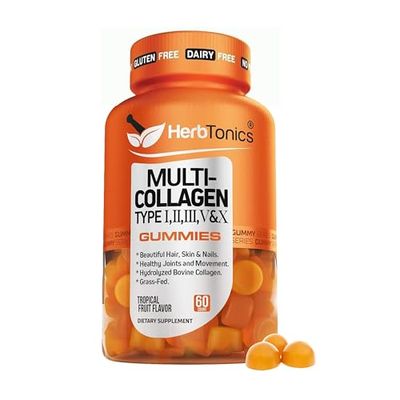 Herbtonics Multi Collagen for Women - Biotin Gummies for Hair Skin &amp; Nails - Collagen Supplements for Women - Supports Hair Growth &amp; Healthier Skin - 60 Gummies