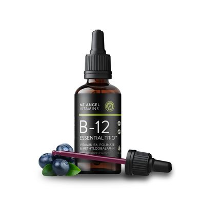 Mt. Angel Vitamins - B12 Essential Trio - Vegan Sublingual Drops with High-Potency Methyl B12, B6 &amp; Folate - Easy Absorption Liquid - Non-GMO, Made in USA