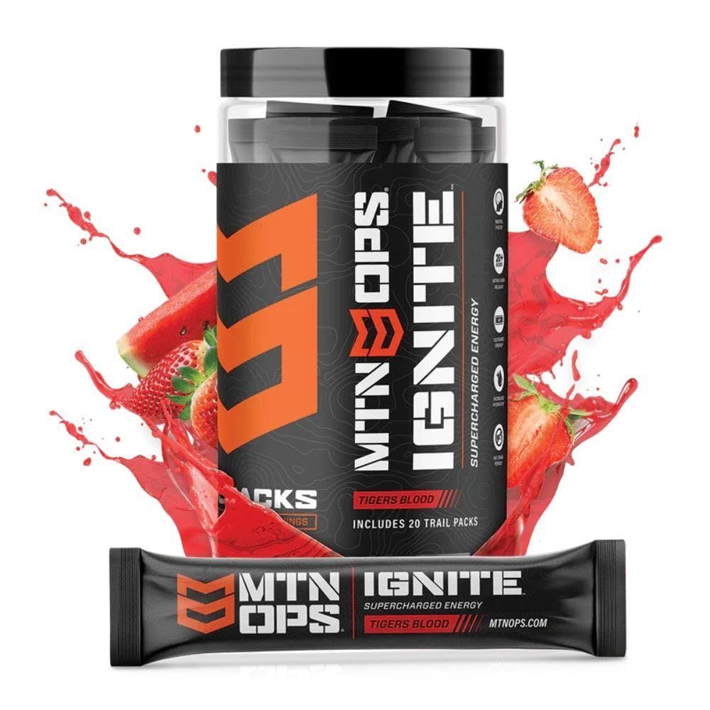 MTN OPS Ignite Trail Packs Supercharged Energy Drink Mix, Tiger&#39;s Blood, Tiger&#39;s Blood