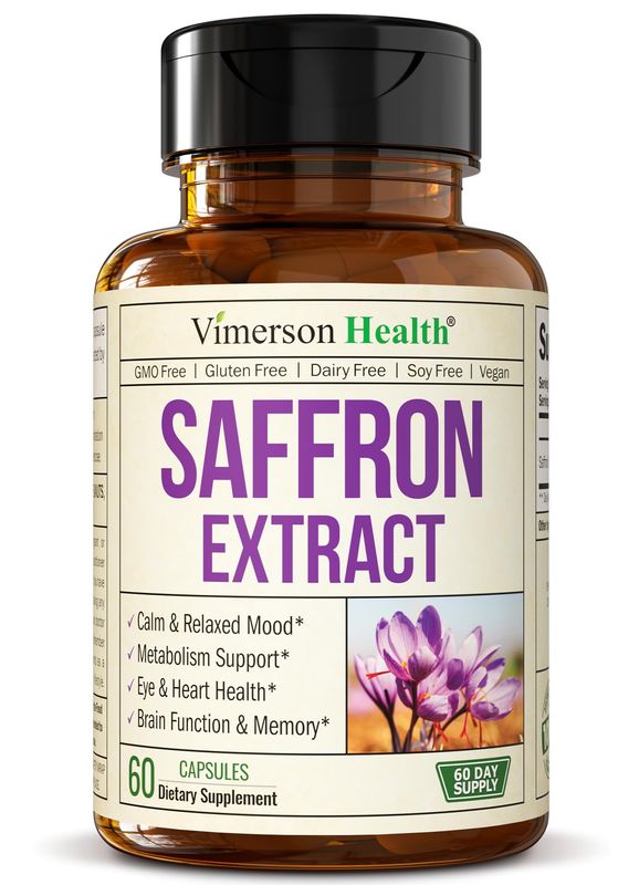 Saffron Supplements for Women &amp; Men. Saffron Extract Capsules Promote Eye, Heart, Brain &amp; Metabolic Health. 100% Pure Saffron (Azafran) Alternative to Saffron Gummies or Safron Powder. Vegan 60 Caps