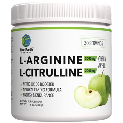 BlueEarth Company L-Arginine 5000mg + L-Citrulline 1000mg Complex Powder Supplement - Nitric Oxide Booster - Heart Health, Blood Flow, Energy & Endurance - 30 Servings (Berry Blend)