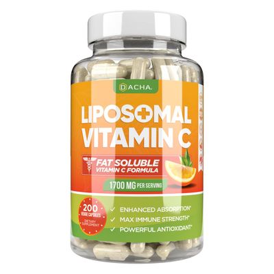 DACHA Natural Liposomal Vitamin C - 1700mg, 200 Capsules, Immune System &amp; Collagen Booster, High Absorption Fat Soluble VIT C, Buffered, Skin Vitamins, Vegeterian, Vegan