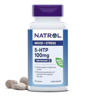 Natrol 5-HTP 100mg, Dietary Supplement Helps Support a Balanced Mood, Mood and Stress Support Supplement, 90 Time Release Tablets, 45-90 Day Supply