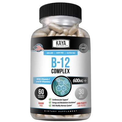 Kaya Naturals B-12 Complex | Multivitamin Supplement for Women &amp; Men | Energy and Metabolism Booster | Vitamin Supplement with Biotin, Choline, Inositol, Folate, and Vitamin C - 60 Count