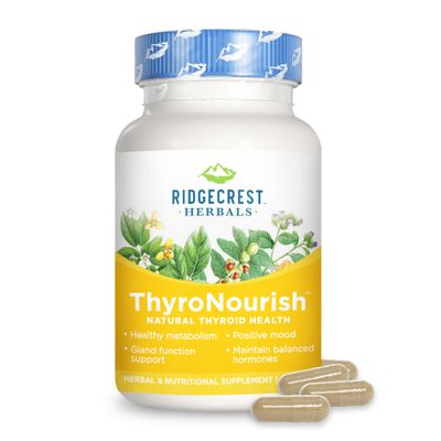 Ridgecrest Herbals ThyroNourish, Thyroid Support, Herbal and Vitamin Supplement with Ashwagandha, L-Tyrosine, Iodine, Copper, Kelp. Supports Energy, Metabolism Health, Normal Sleep (60 Caps, 30 Serv)