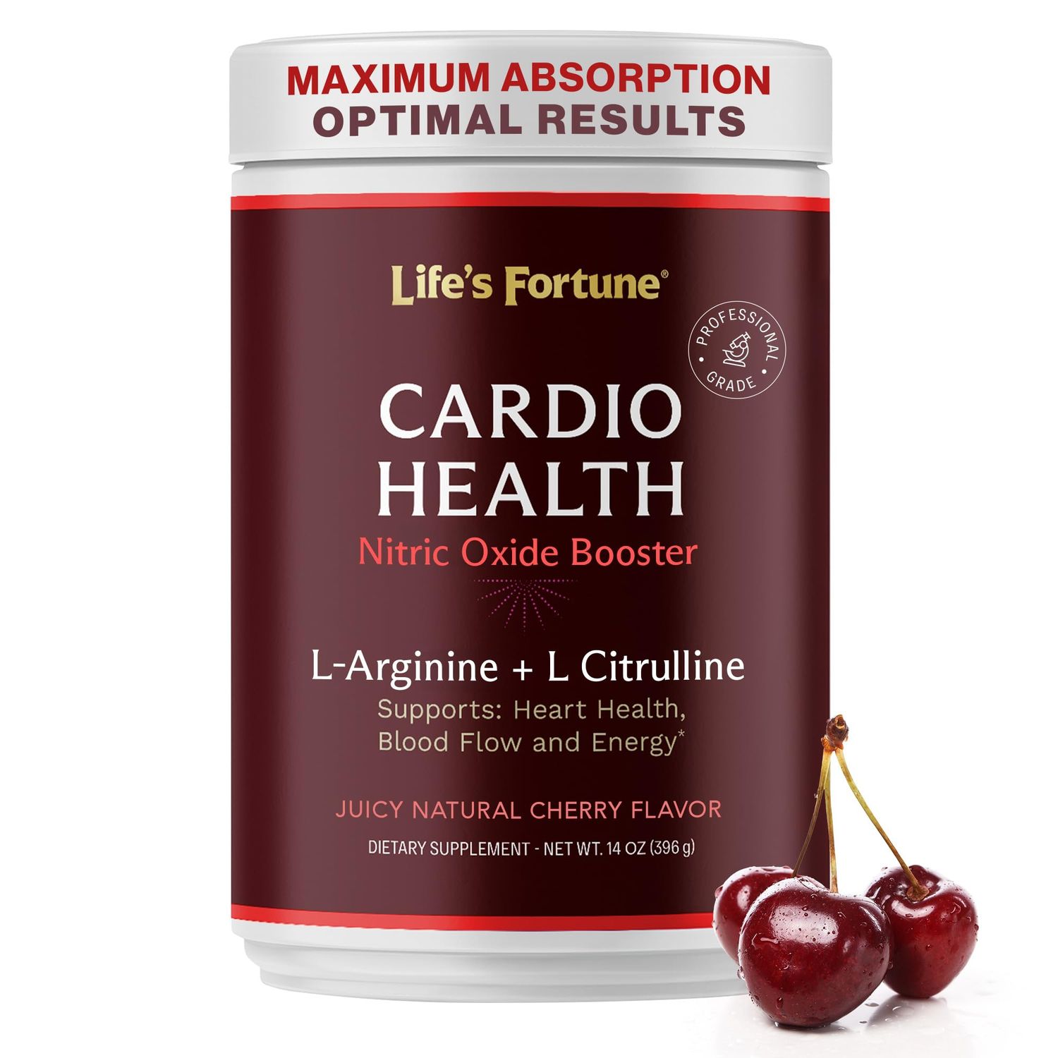 Life&#39;s Fortune 5000mg L- Arginine Supplement Powder &amp; 1000mg L-Citrulline, High Potency Nitric Oxide Health Booster, Endurance, Workout Performance, Cherry Flavor (30 Servings)