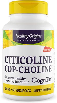 Healthy Origins Cognizin (Citicoline), 250 mg - Brain Supplement for Memory with Citicoline CDP Choline - Non-GMO, Vegan &amp; Gluten-Free Supplement - 60 Veggie Capsules