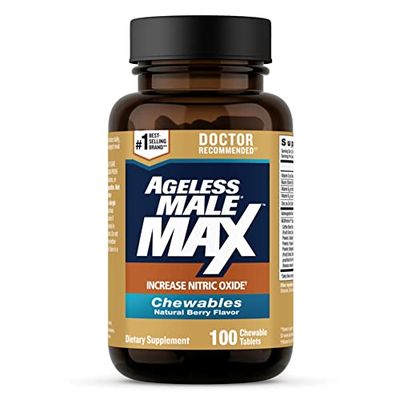 Ageless Male Max Chewable Nitric Oxide Booster Supplement for Men - High Potency Ashwagandha Extract to Boost Workouts, Muscle &amp; Performance, Reduce Stress, Support Sleep - 100 Count