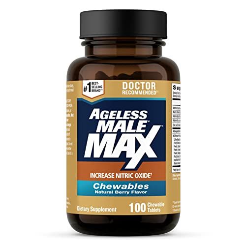 Ageless Male Max Chewable Nitric Oxide Booster Supplement for Men - High Potency Ashwagandha Extract to Boost Workouts, Muscle &amp; Performance, Reduce Stress, Support Sleep - 100 Count