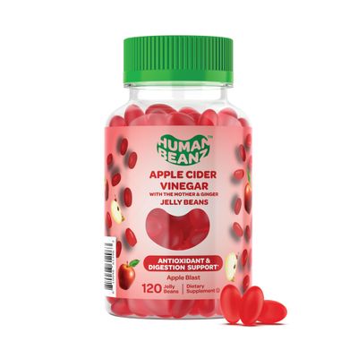 Human Beanz Apple Cider Vinegar Jelly Bean Gummies with The Mother and Ginger, Vegetarian Dietary Supplements for Men and Women, Digestive Health Support, 120 Apple Blast Jelly Beans, Kosher