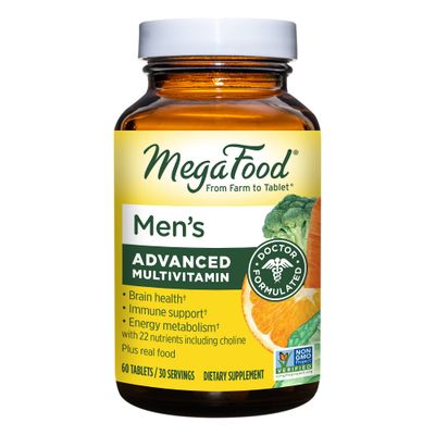 MegaFood Men&#39;s Advanced Multivitamin for Men - Doctor -Formulated - Choline, Vitamin B12, Vitamin D, Vitamin C &amp; Zinc - Brain Health &amp; Immune Support - Non-GMO - Vegetarian - 60 Tabs (30 Servings)