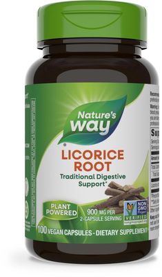 Nature&#39;s Way Licorice Root, Traditional Digestive Support Supplement*, 900 mg per 2-Capsule Serving, Non-GMO Project Verified, 100 Vegan Capsules (Packaging May Vary)