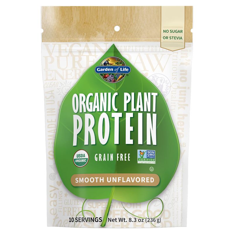 Garden of Life Organic Plant Based Protein Powder - Smooth Unflavored - Vegan, Grain Free &amp; Gluten Free Shake for Women and Men - 10 Servings, 15g Protein, Probiotics &amp; Enzymes, 0g Sugar, Stevia Free