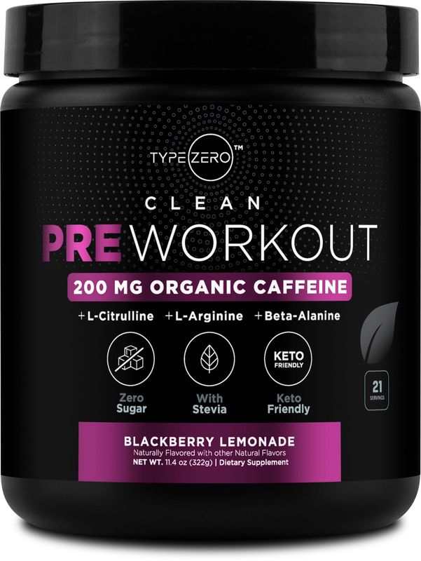 Type Zero Clean Pre Workout (11.3 oz | BlackBerry Lemonade) + Beet Root + L-Arginine + L-Citrulline - 2G Arginine, L-Citrulline Malate, Sugar Free, Organic Caffeine Preworkout