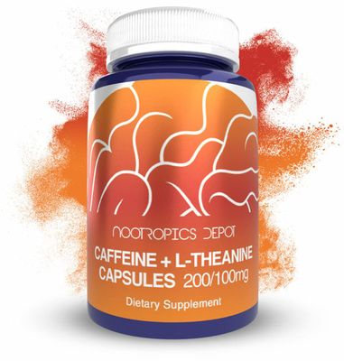 Nootropics Depot Caffeine and L-Theanine Capsules | 60 Count | Contains 200mg of Caffeine and 100mg of L-Theanine | Natural Supplement | Energy Booster | Mental Focus + Alertness | Coffee Alternative