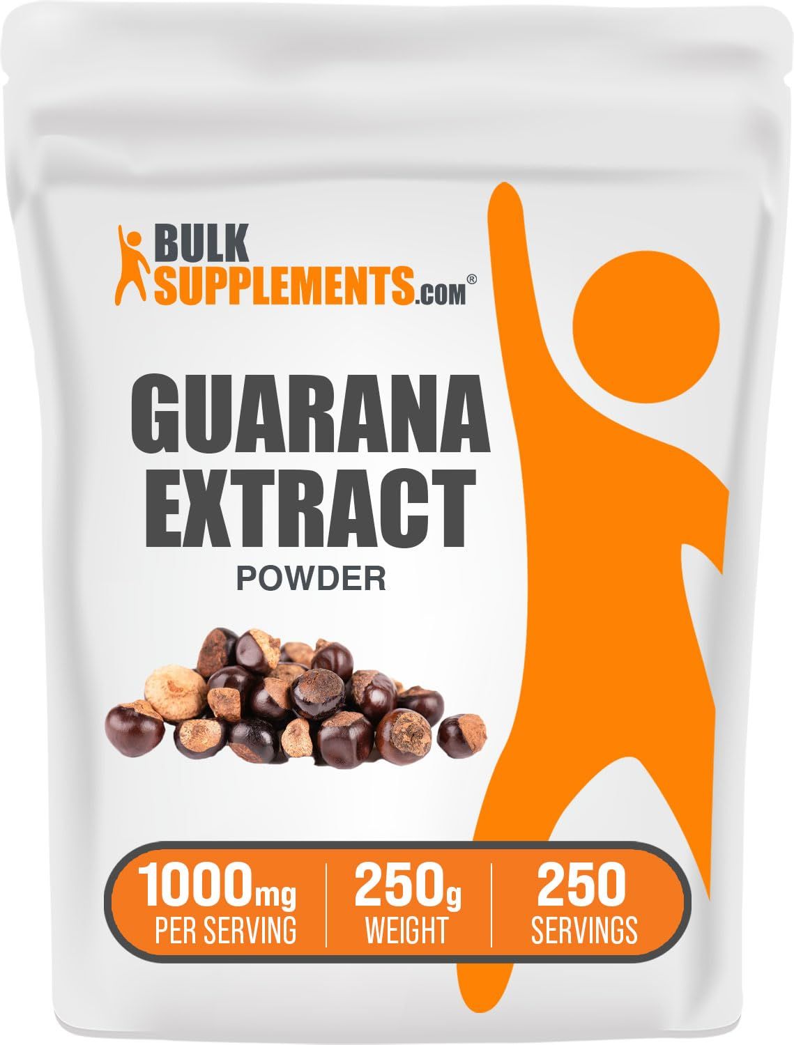 BulkSupplements.com Guarana Extract Powder - Natural Caffeine Supplement, from Guarana Seed, Guarana Powder - Gluten Free, 800mg per Serving, 250g (8.8 oz) (Pack of 1)