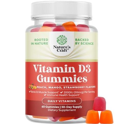 Vitamin D3 Gummies for Daily Wellness - Delicious Vitamin D Gummies for Adults with Vitamin D3 2000IU per Serving for Bone Muscle &amp; Immune Support - Non-GMO Gelatin &amp; Gluten Free (30 Day Supply)
