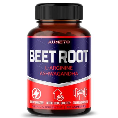 Beet Root Capsules - Enhanced with Ashwagandha for Optimal Blood Flow, Nitric Oxide Production, Energy, Endurance, and Stamina (90 Count (Pack of 1))