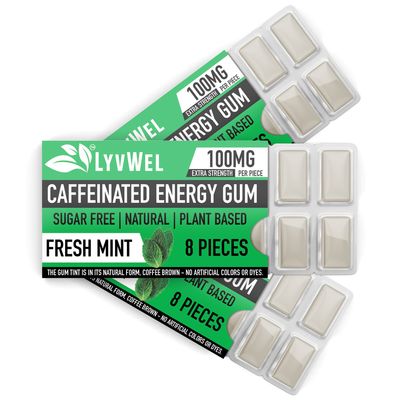 LyvWel Energy Gum | 100mg Caffeine per gem | All Natural | Sugar-Free Pre-Workout Boost: Your Essential Energy Supplement to Stay Awake- 3 Pack (Mint)