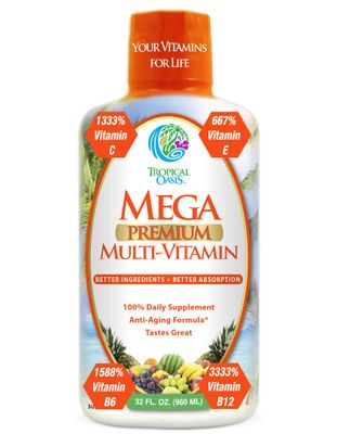 Mega Premium Liquid Multivitamin | Natural Immune Support Vitamin w/ 1333% Vitamin C, 200% D3, Zinc + 20 Vitamins, 70 Minerals, &amp; 21 Amino Acids | Sugar Free | Orange Flavor | 98% Absorption | 32 Serv