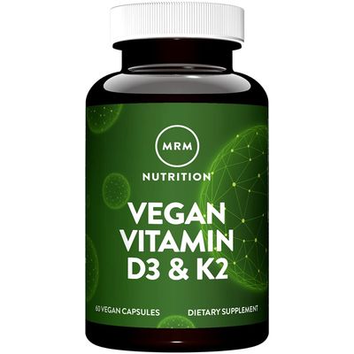MRM Nuturition Vegan Vitamin D3 &amp; K2 | Bone + Immune Health | Made from lichens | Supports Calcium Absorption | Vegan + Vegetarian Friendly | 60 Servings