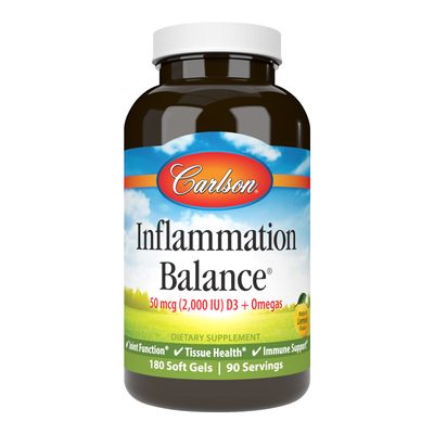 Carlson - Inflammation Balance, Balanced Omega-3 &amp; Omega-6 Ratio, with D3, Norwegian, Wild-Caught Fish Oil Supplement with Fatty Acids, Sustainably Sourced Fish Oil Capsules, 180 Softgels