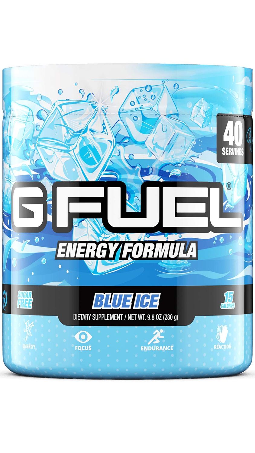 G Fuel Blue Ice Energy Powder, Sugar Free, Clean Caffeine Focus Supplement, Blue Raspberry Flavor, Focus Amino, Vitamin + Antioxidants Blend - 9.8 oz (40 Servings)