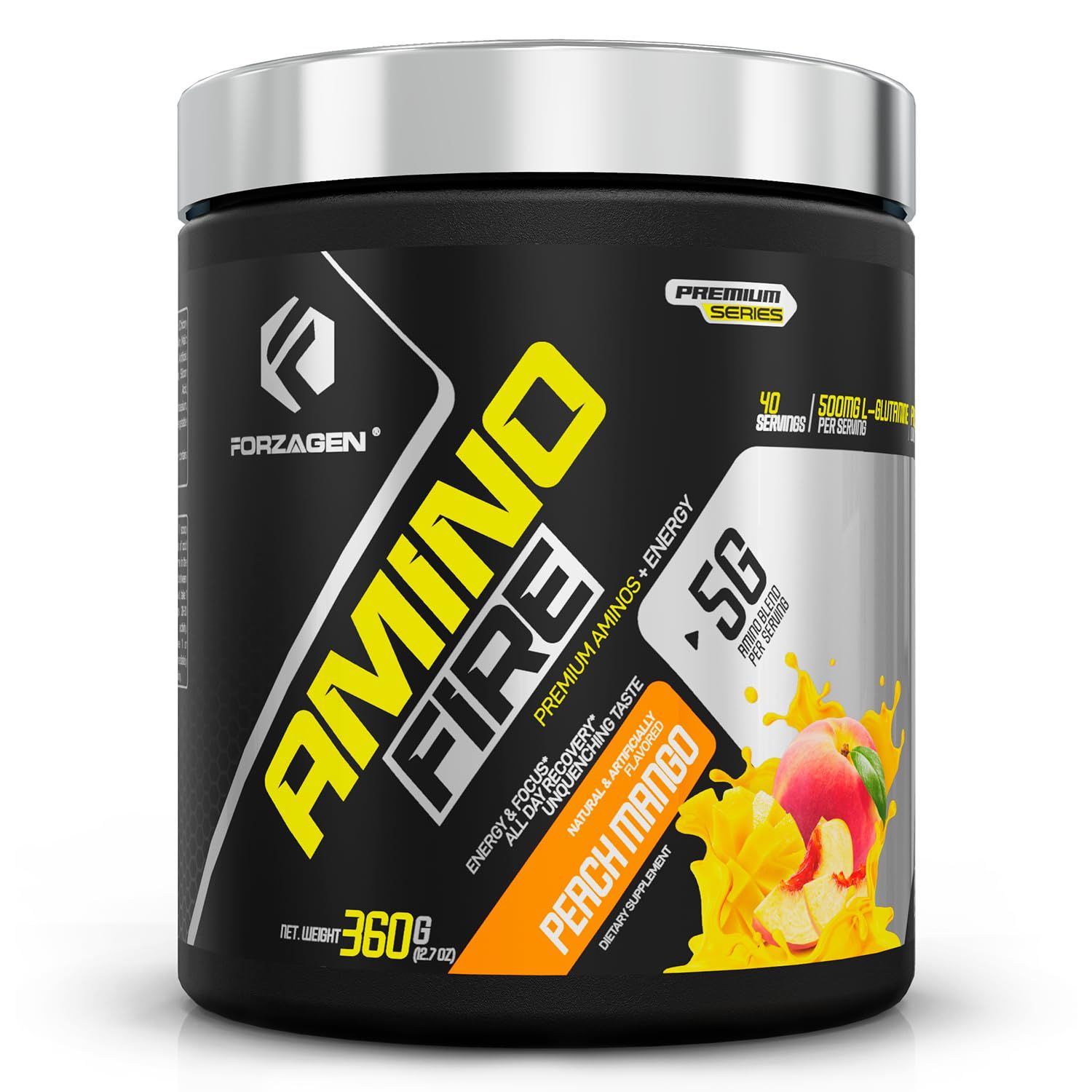 Forzagen Amino Fire | Essential Amino Energy Powder for Pre-Workout | BCAA Energy Boost &amp; Muscle Recovery Drink Mix, Enhance Focus &amp; Concentration, Dietary Supplement | Peach Mango, 40 Servings