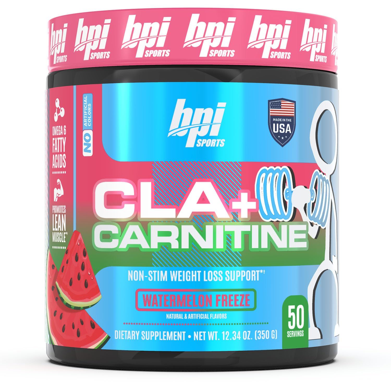 BPI Sports CLA+Carnitine-Conjugated Linoleic Acid-Weight Loss Formula -Metabolism, Performance, Lean Muscle-Caffeine Free-For Men &amp; Women-Watermelon Freeze-50 servings - 12.34 oz.(Packaging May Vary)