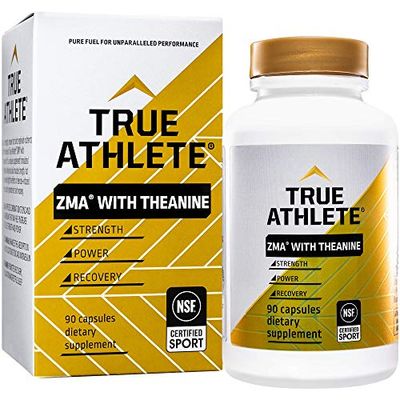 True Athlete ZMA with Theanine - Supports Muscle Recovery, Strength &amp; Sleep - Zinc, Magnesium, Vitamin B6 &amp; Theanine Formula for Relaxation &amp; Performance (90 Capsules)