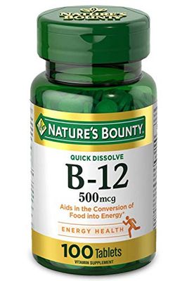 Nature&#39;s Bounty Vitamin B12, Supports Energy Metabolism and Nervous System Health, 500mcg, 100 Quick Dissolve Tablets