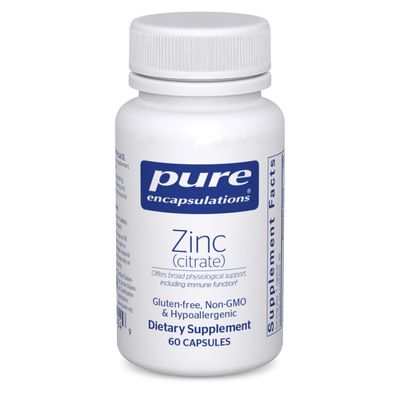 Pure Encapsulations Zinc (Citrate) - for Immune System, Tissue Development &amp; Metabolism* - Mineral Supplement with Enzymes - Highly Absorbable Zinc - Vegan &amp; Non-GMO - 60 Capsules
